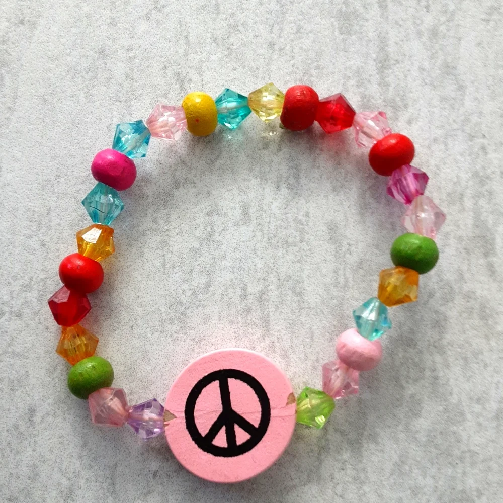 Kids Necklace and Bracelet Set, Peace Signs and Colorful